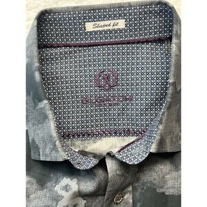 Bugatchi Uomo Shirt Mens L Gray Shaped Fit Floral Button Down Flip Cuff Designer